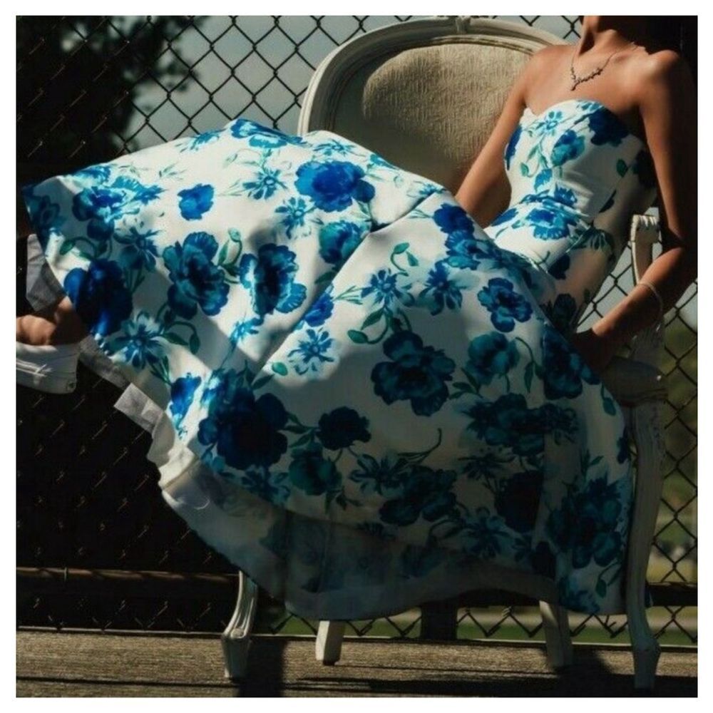 B.Darlin Formal Mermaid Skirt Floral,‎ White/Blue, Size 3/4